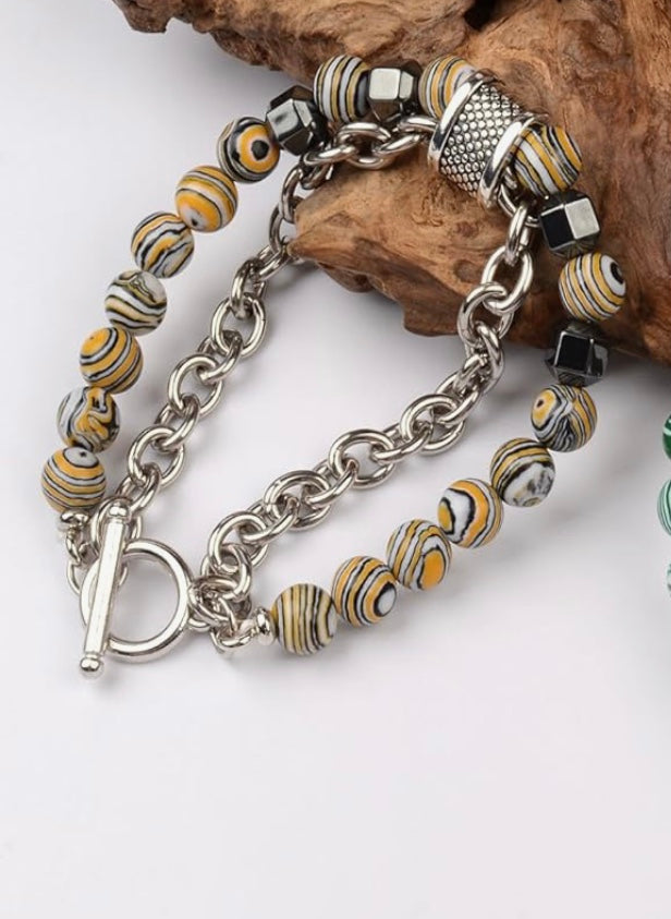 Yellow Malachite Beaded Chain Bracelet