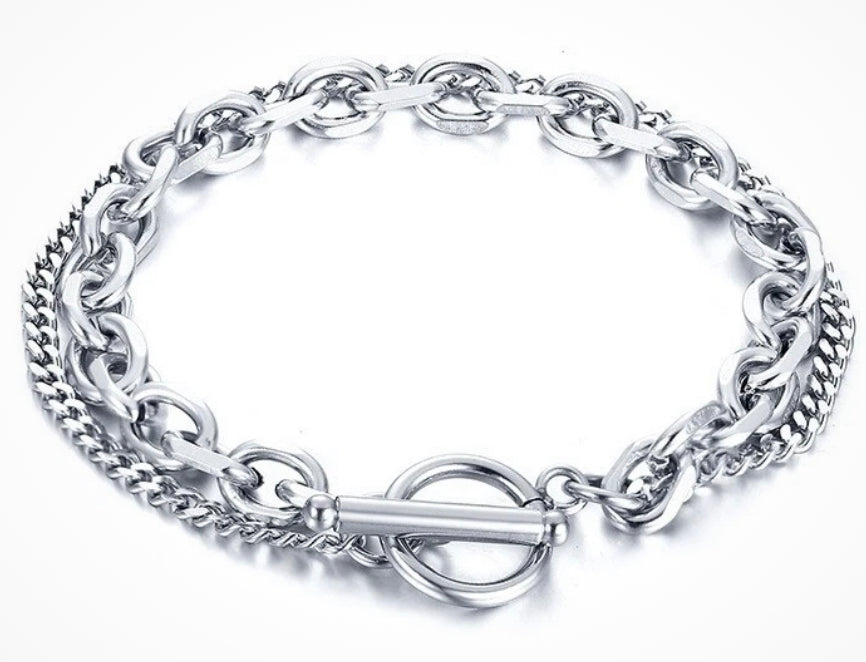 Silver Stainless Steel Multi Layer Chain Bracelet