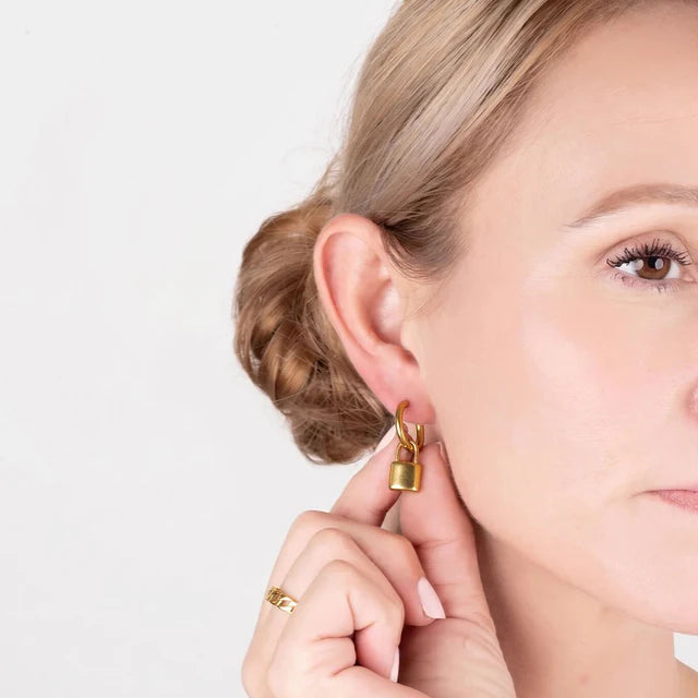 Padlock Pendant Hoop Earrings