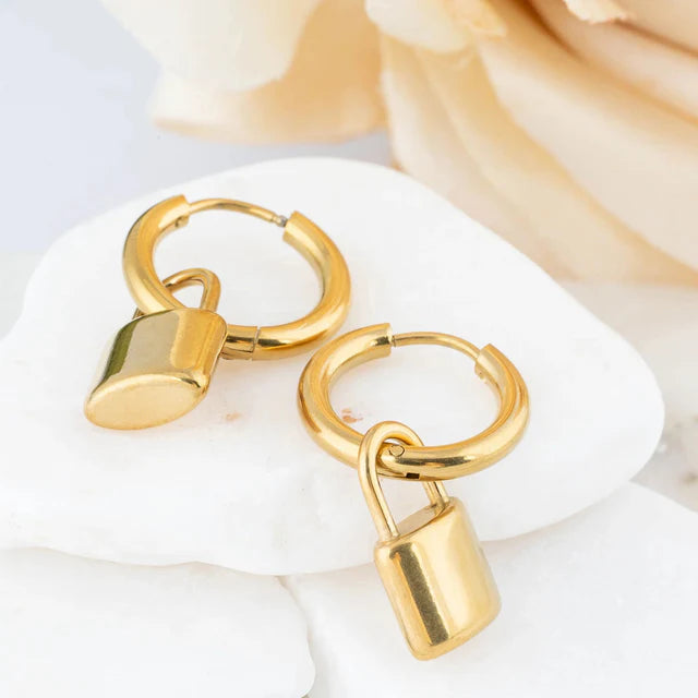 Padlock Pendant Hoop Earrings