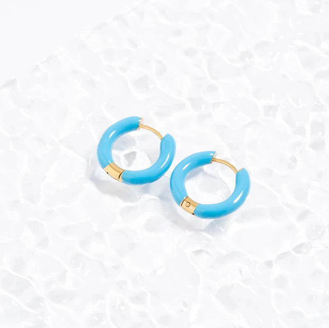 Blue Epoxy Huggie Hoop Earrings