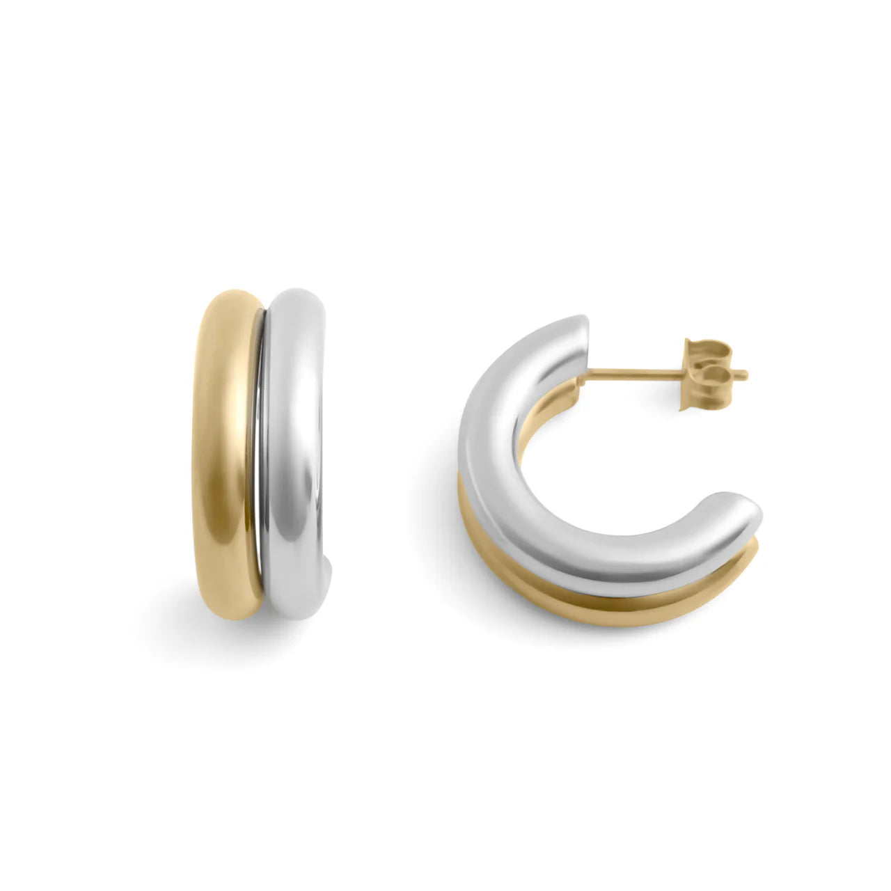 Mixed Metal Side By Side Huggie Earrings