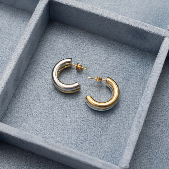 Mixed Metal Side By Side Huggie Earrings