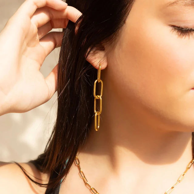 Stainless Steel Dangle Paperclip Stud Earrings