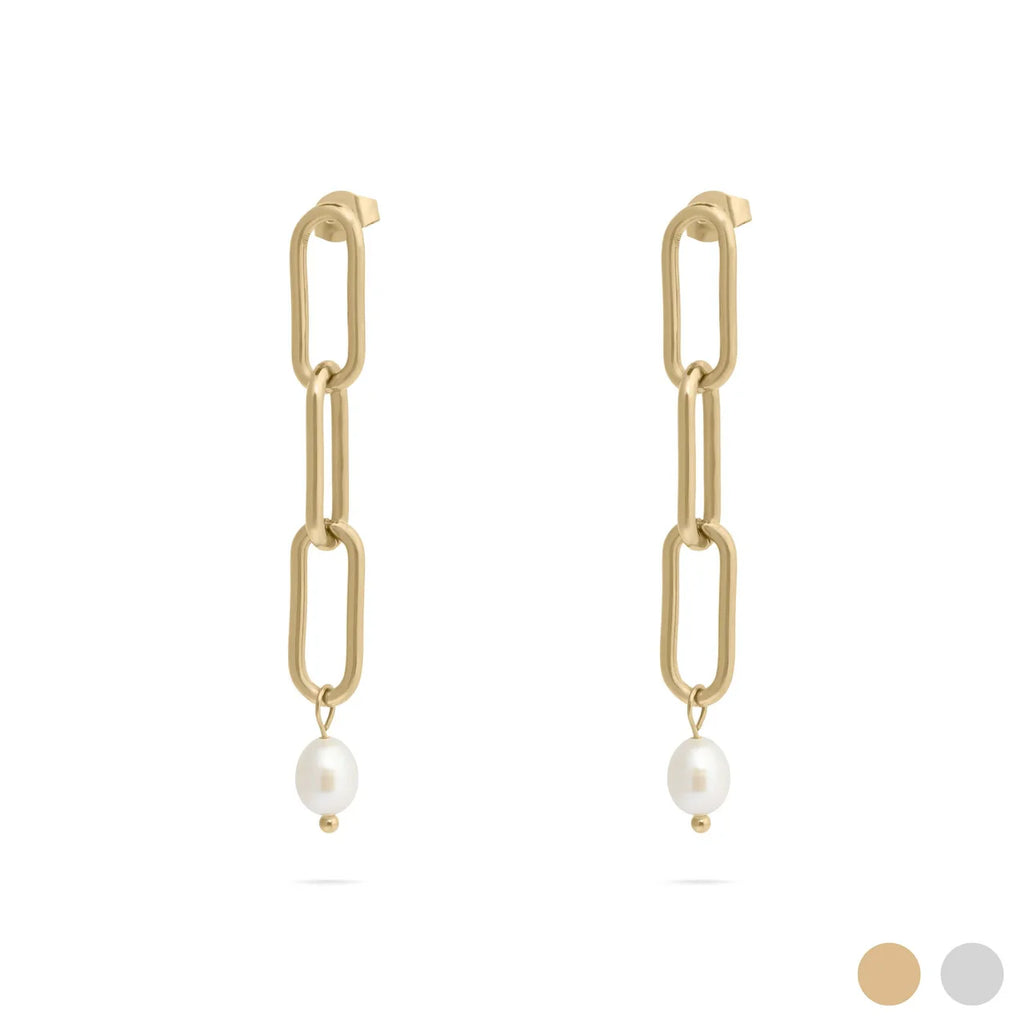 Long Paperclip Pearl Dangle Earring