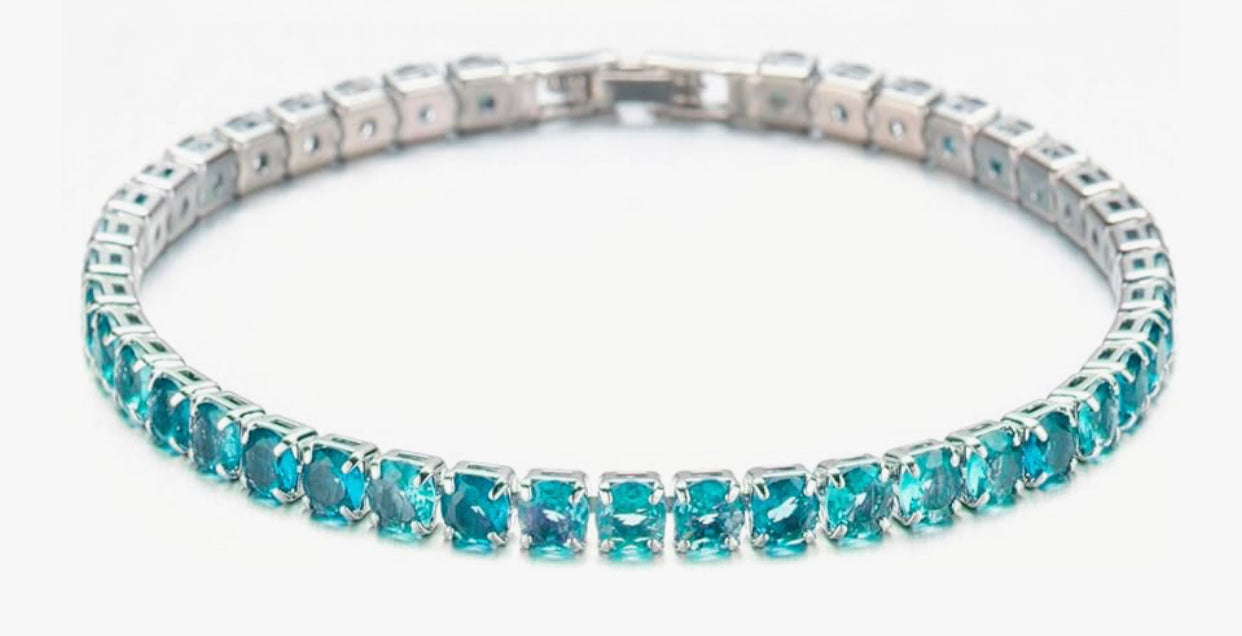 Silver Tennis Bracelet Aquamarine