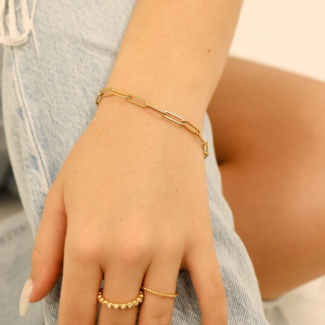 18K Gold PVD Stainless Steel Paperclip Chain Bracelet