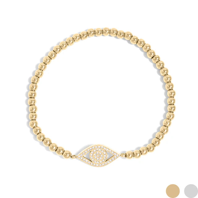 18K Gold Evil Eye Beaded Stretch Bracelet