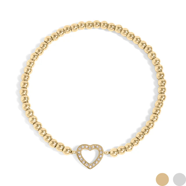 18K Gold Heart Metal Beaded Stretch Bracelet
