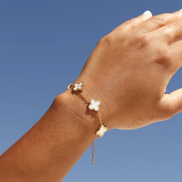 18K Gold PVD Stainless Steel Lucky Clover Charm Bracelet