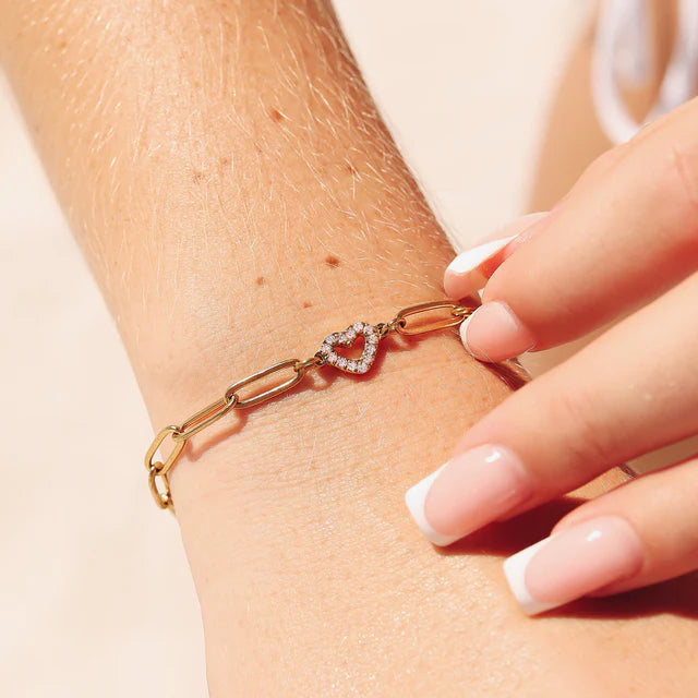 18K Gold "Heart" Paperclip Chain Bracelet