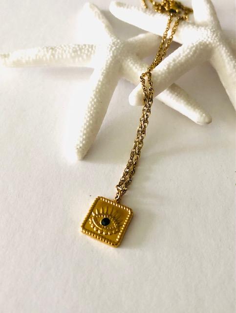 Nora Evil Eye Square Charm Necklace